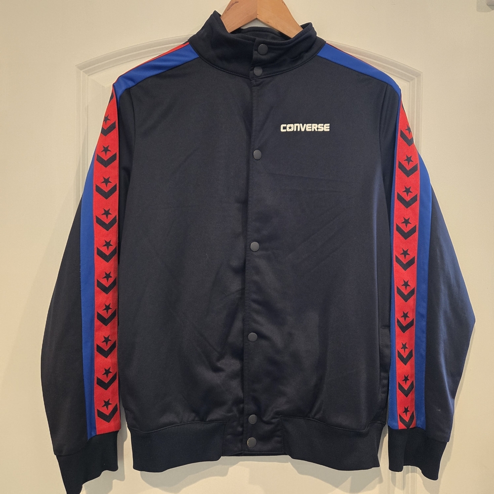 Boys Converse Heritage Snap Front Warmup Bomber Jacket Blue Red XL